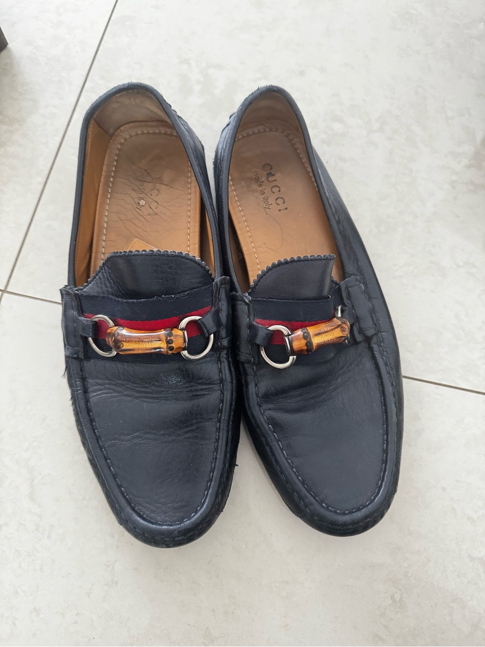 Gucci Navy Leather Loafers